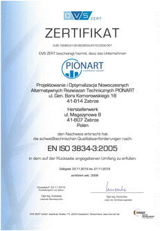 Certifikát: EN-ISO 3834 DE - verze německa